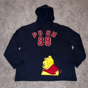 Disney Winnie The POOH 89 Embroidered Navy Blue Graphic Hoodie Sweatshirt Sz Med